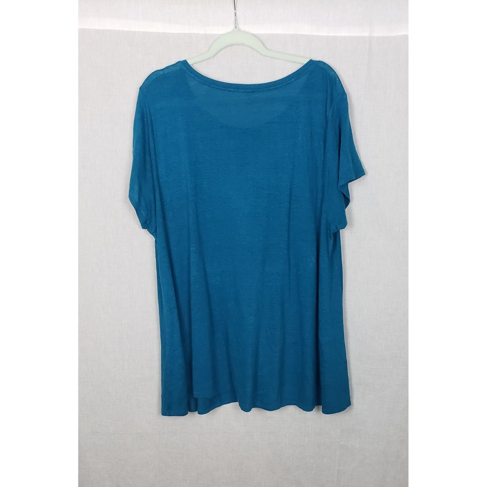 Eileen Fisher Tunic Tee Shirt XL 100% Organic Linen Slub Teal Blue Casual Summer - Picture 2 of 7